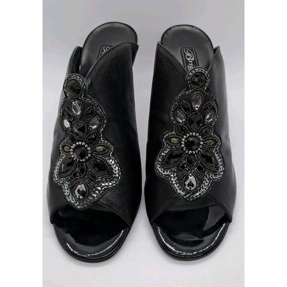 Brighton Ranae Boho Slip On Pumps High Heels 9M Black Leather Embellished Sequin - Picture 2 of 11